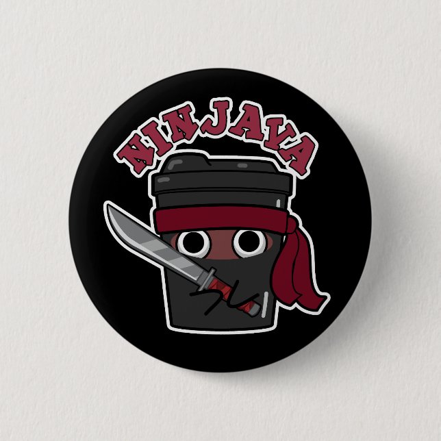 Ninjava Funny Ninja Java Coffee Pun Dark BG Button (Front)