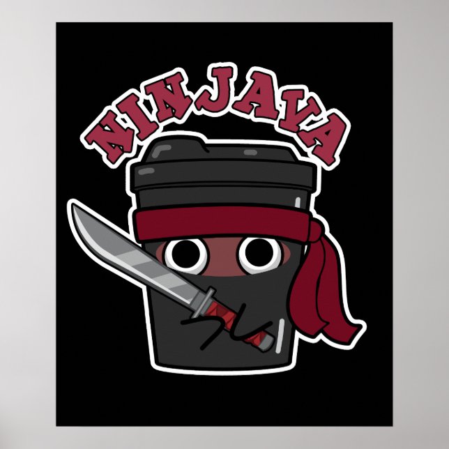 Ninjava Funny Ninja Java Coffee Pun Dark BG Poster (Front)