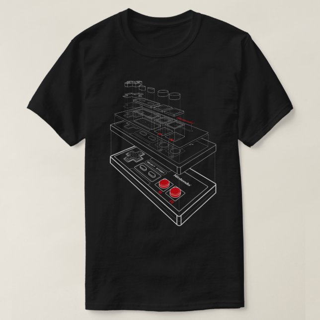 Nintendo NES Controller Exploded Schematic Graphic T-Shirt (Design Front)