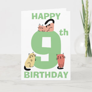 Ninth (9th) Birthday Doodle Cats Custom Message Card