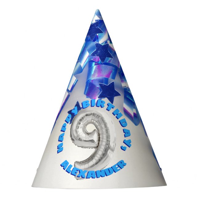 Ninth Birthday Boys Nine Years Old Party Hat (Front)