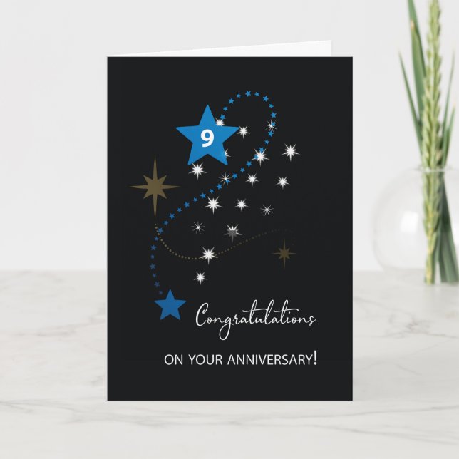 Ninth Employee Anniversary Congratulations Stars Card (Front)