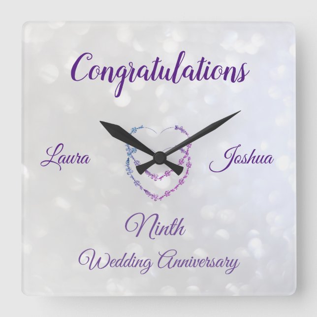 Ninth Wedding Anniversary Acrylic Wall Clock (Front)