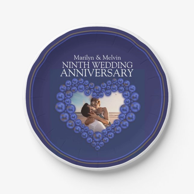 Ninth wedding anniversary bead heart Lapis Lazuli Paper Plates (Front)