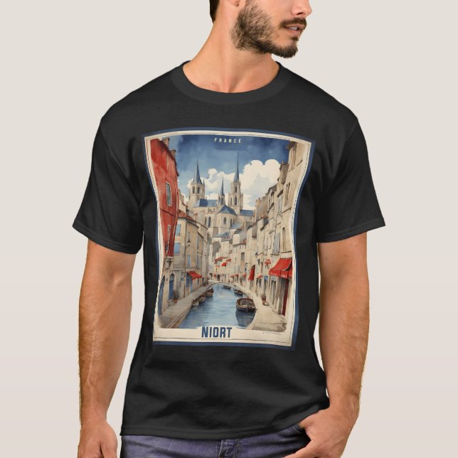 Niort France Vintage Travel Tourism   T-Shirt (Front)
