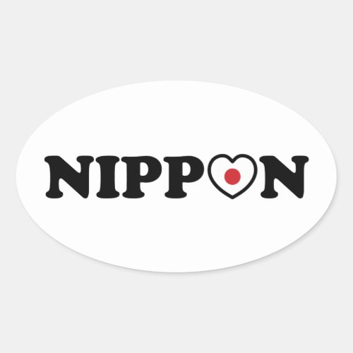 Nippon Love Heart Flag Oval Sticker