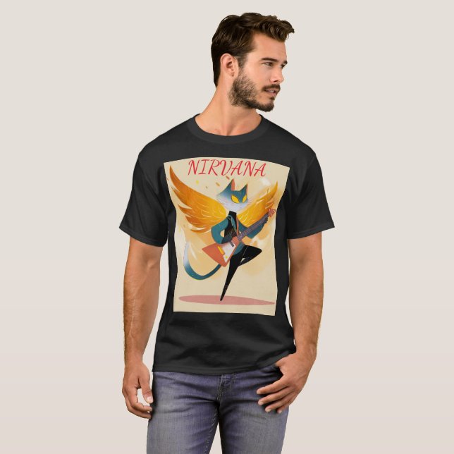 Nirvana Cat with Guitar & Wings – Men’s T-Shirt De (Front Full)