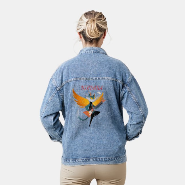 Nirvana Cat with Guitar & Wings – Women’s Denim Ja Jacket (Model)