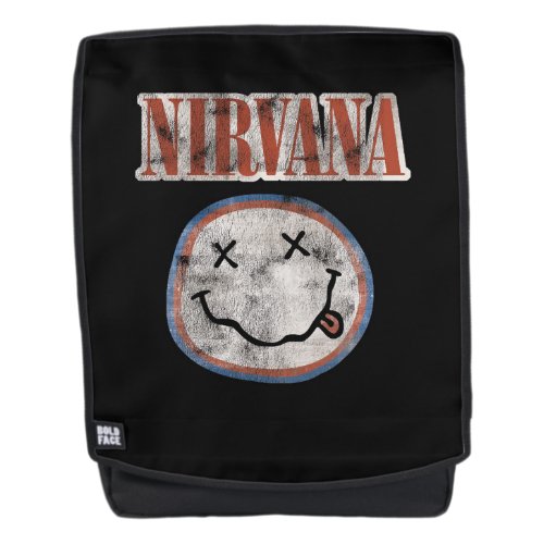 Nirvana Red White  Blue Smiley Face Backpack