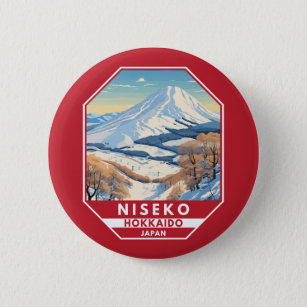 Niseko Hokkaido Japan Winter Travel Art Vintage Button