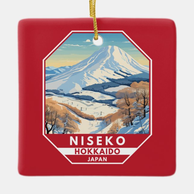 Niseko Hokkaido Japan Winter Travel Art Vintage Ceramic Ornament (Front)