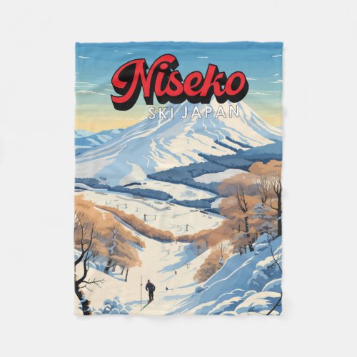Niseko Hokkaido Japan Winter Travel Art Vintage Fleece Blanket