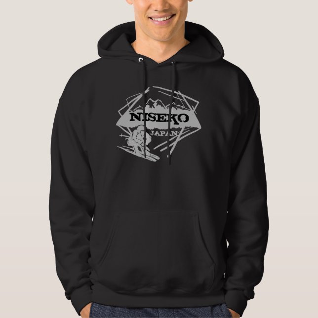 Niseko Japan black gray ski logo art guys hoodie (Front)