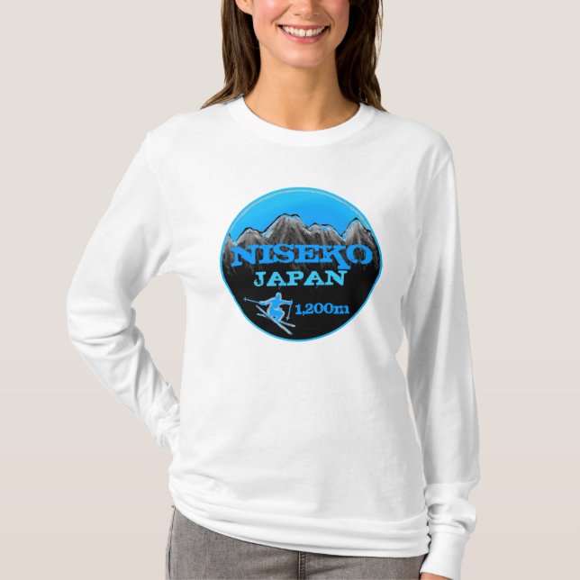 Niseko Japan blue ski art elevation hoodie T-Shirt (Front)