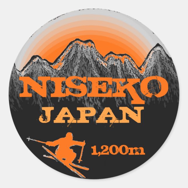 Niseko Japan orange ski art elevation stickers (Front)