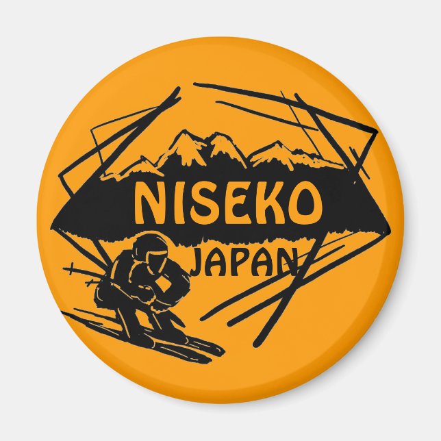 Niseko Japan orange ski logo art souvenir magnet (Front)