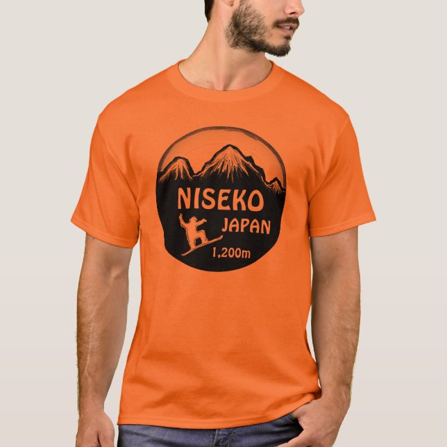 Niseko Japan orange snowboard art tee (Front)