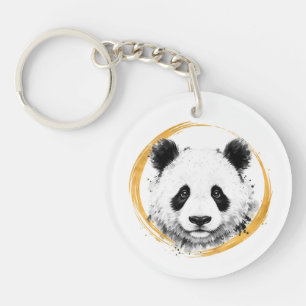 Nishiki Series - Gold Sumi-e Gazing Panda Keychain