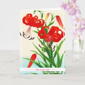 Nishimura Hodo Tiger Lilies shin hanga flowers art Card