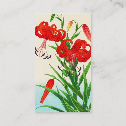 Customizable Nishimura Hodo Tiger Lilies shin hanga flowers Business Card Templates