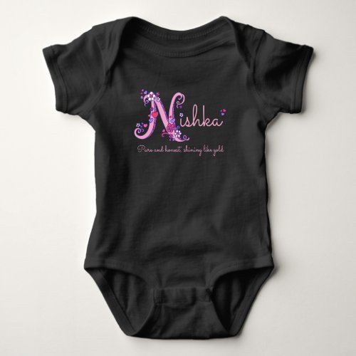 Nishka girls name  meaning N monogram clothing Baby Bodysuit