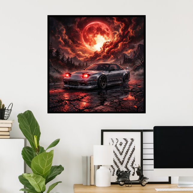 Nissan 240SX Under a Crimson Moon Poster (Home Office)