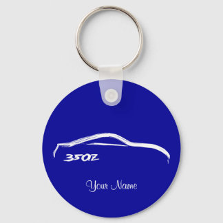Nissan 350Z White Brush stroke Logo on Blue Keychain