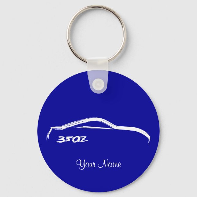 Nissan 350Z White Brush stroke Logo on Blue Keychain (Front)