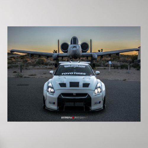 Nissan GT_R R35 LibertyWalk Widebody with Plane Poster