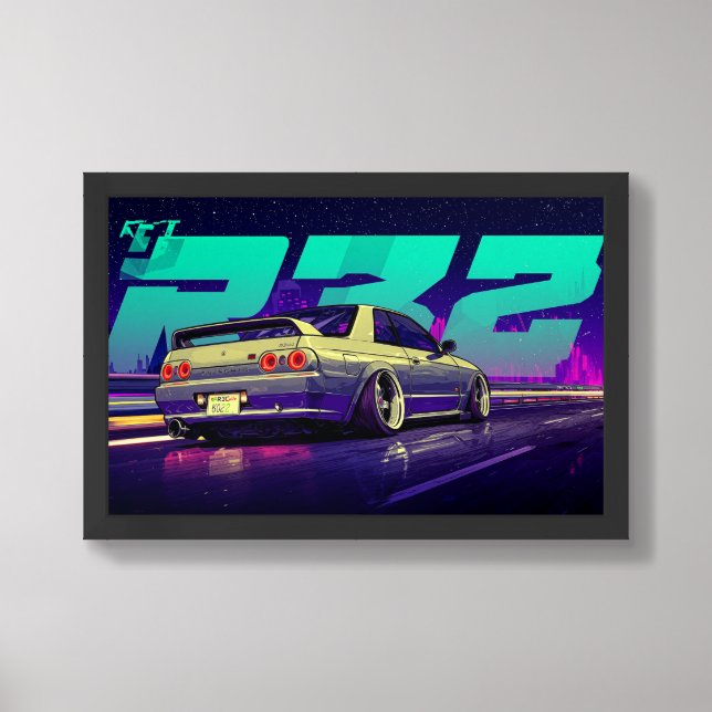 Nissan GTR R32 Poster – Retro JDM Car Art (Framed Front)
