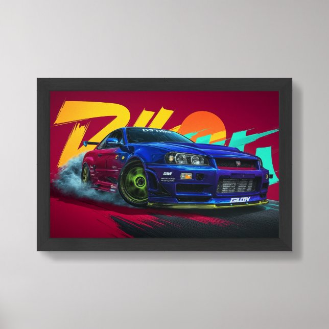 Nissan GTR R34 JDM Drift Poster (Framed Front)