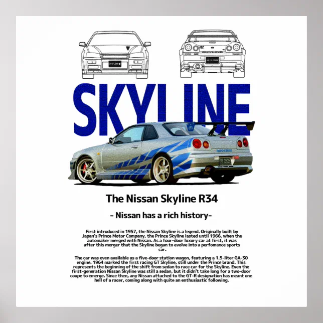 Nissan Skyline GTR 34 Car Poster | Zazzle