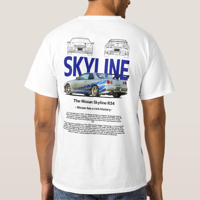 Nissan Skyline GTR 34 Car  T-Shirt (Back)