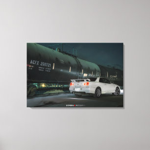 Nissan Skyline R34 with Train in Los Angeles Canvas Print