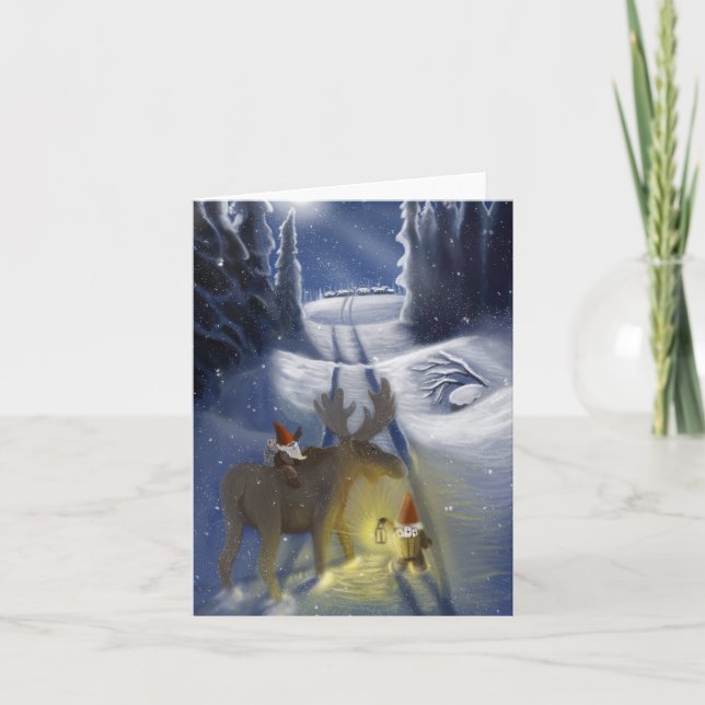 Nisseman in Scandinavian landscape Holiday Card (Front)