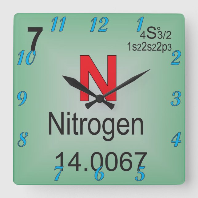 Nitrogen Individual Element of the Periodic Table Square Wall Clock (Front)
