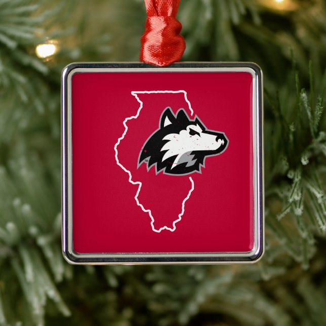 NIU Huskies State Love Metal Ornament (Tree)