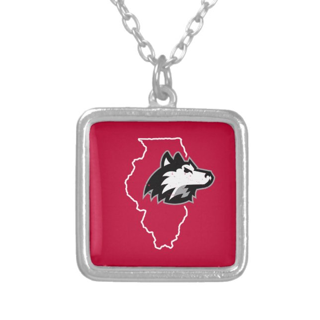 NIU Huskies State Love Silver Plated Necklace (Front)