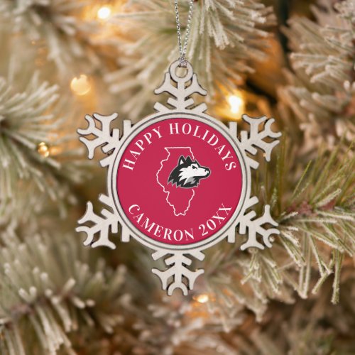 NIU Huskies State Love Snowflake Pewter Christmas Ornament