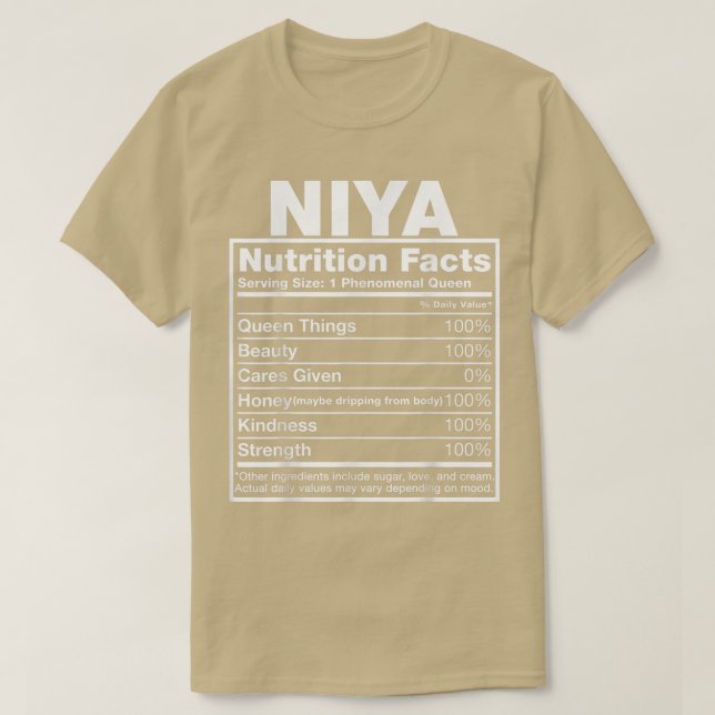 Niya Nutrition FactsNiya Name Birthday  T-Shirt (Design Front)