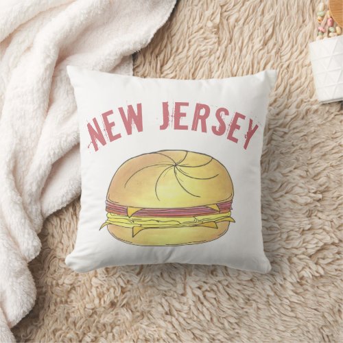 NJ New Jersey Pork Roll Breakfast Egg Sandwich Throw Pillow