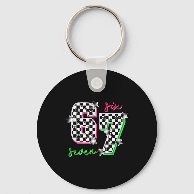 Nk And Green 67 Six Seven Meme Checkered 6 7 Girls Keychain (Front)