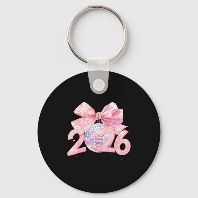 Nk Bow Coquette Disco Ball Happy New Year 2026  Keychain (Front)