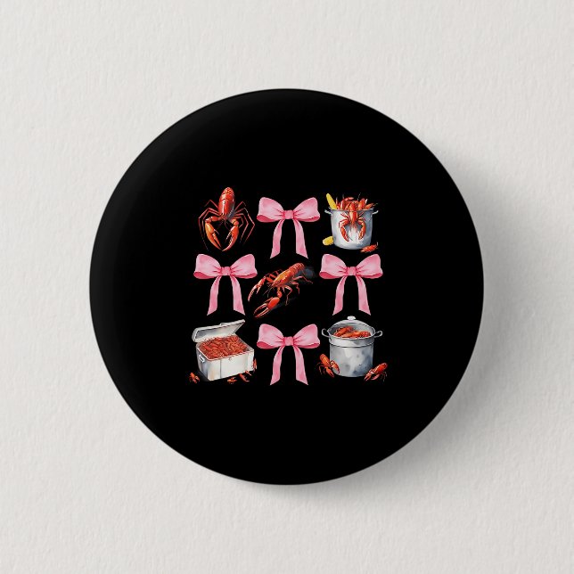 Nk Bow Cute Coquette Crawfish Boil Y2k Girl Aesthe Button (Front)