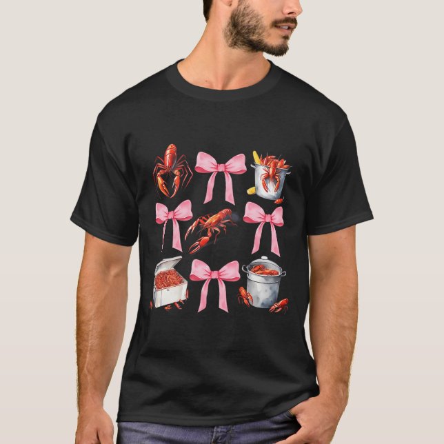 Nk Bow Cute Coquette Crawfish Boil Y2k Girl Aesthe T-Shirt (Front)