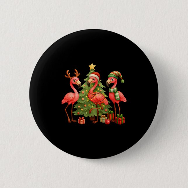 Nk Christmas Flamingos _ Cute Holiday Tree &amp; D Button (Front)