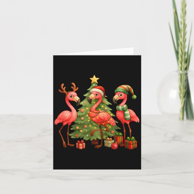 Nk Christmas Flamingos _ Cute Holiday Tree &amp; D Card (Front)