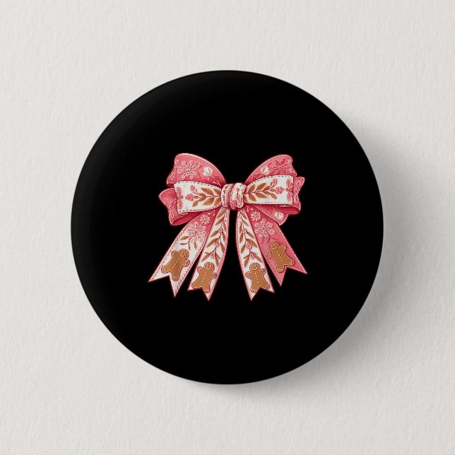 Nk Coquette Bow Christmas Gingerbread Man Girly Xm Button (Front)