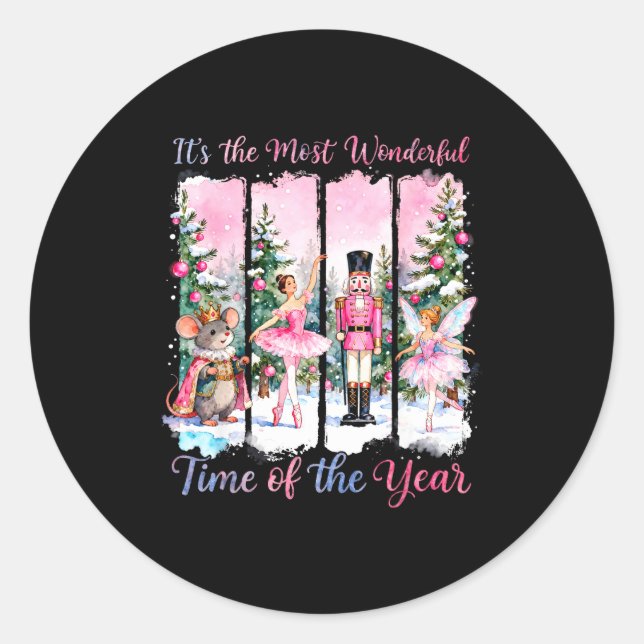 Nk Coquette Bow Nutcracker Friends Snow Globe Chri Classic Round Sticker (Front)