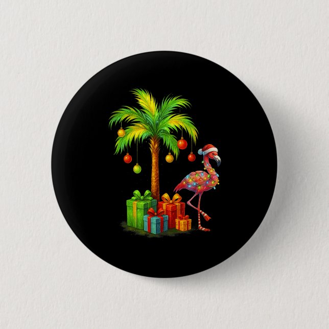 Nk Flamingo Christmas Palm Tree Trocal Xmas  Button (Front)